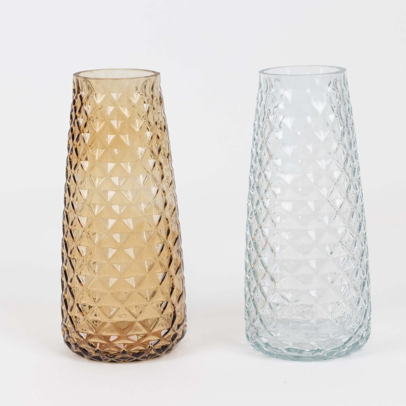 6-Pack Glass Urn Vases Amber Gold with Diamond Crystal Cut Pattern - Stylish Decorative Design for Event Decor 8.5"