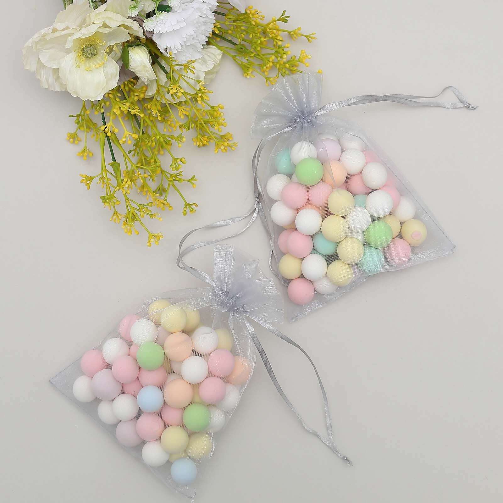 10 Pack 5"x7" Silver Organza Drawstring Wedding Party Favor Gift Bags