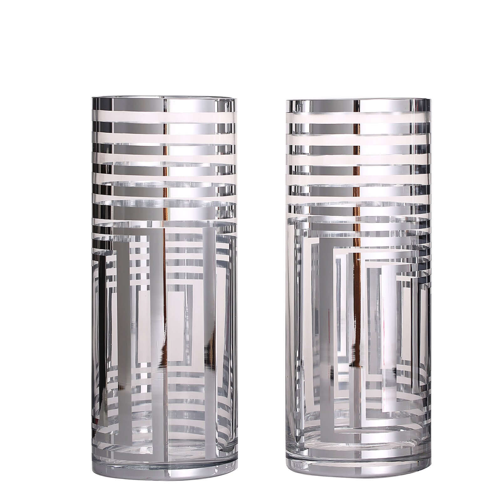 2-Pack Glass Cylinder Vases Silver Striped - Sophisticated Flower Centerpieces for Events 11"