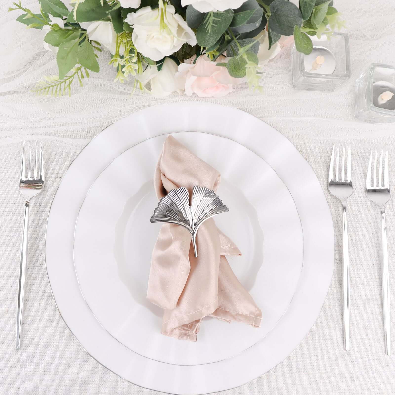 24 Pack 8" Glossy Silver Heavy Duty Plastic Silverware Forks, Shiny Cutlery, Premium Disposable Flatware