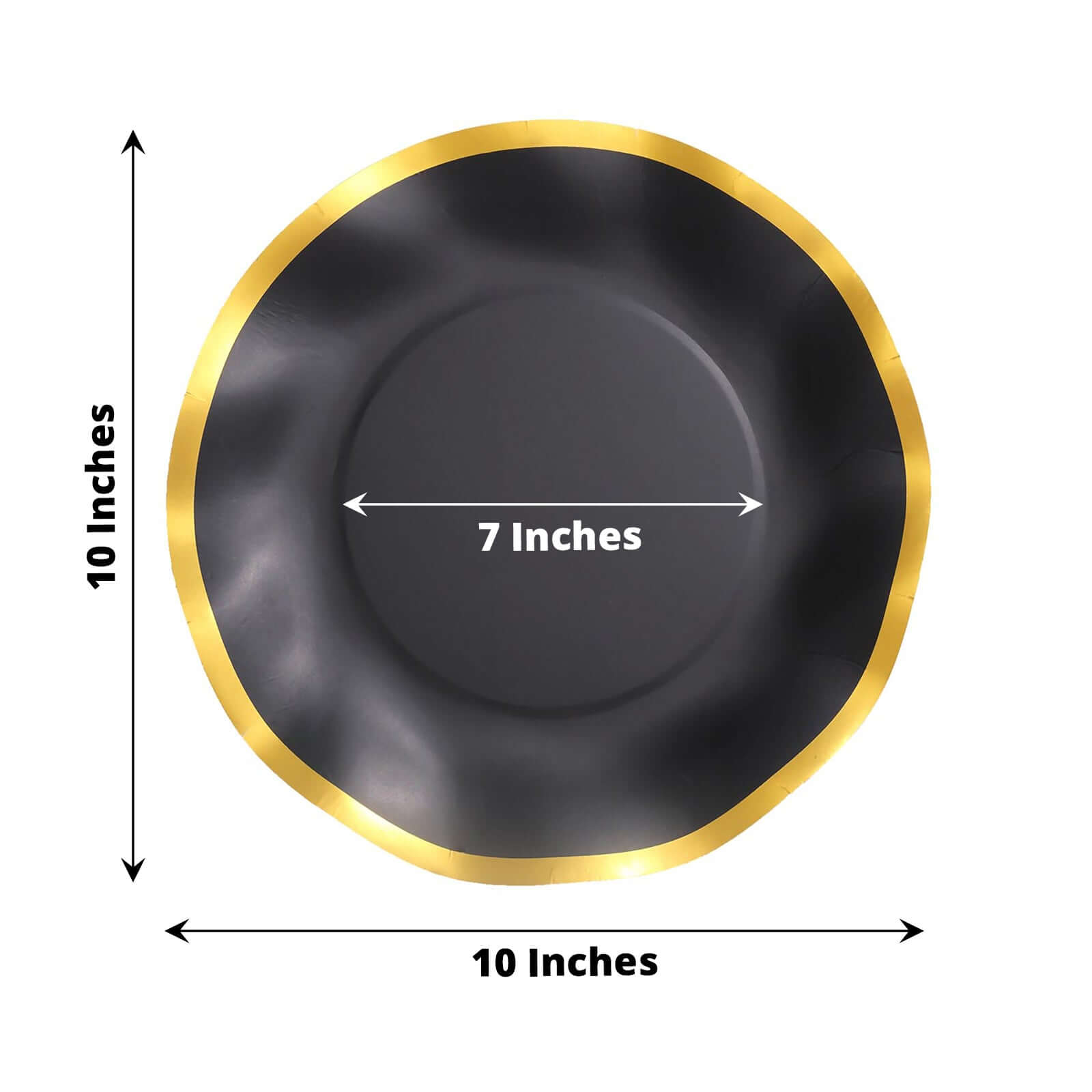 25-Pack Paper Round Dinner Plates 10" Matte Black with Gold Wavy Rim - Disposable 350GSM Party Plates