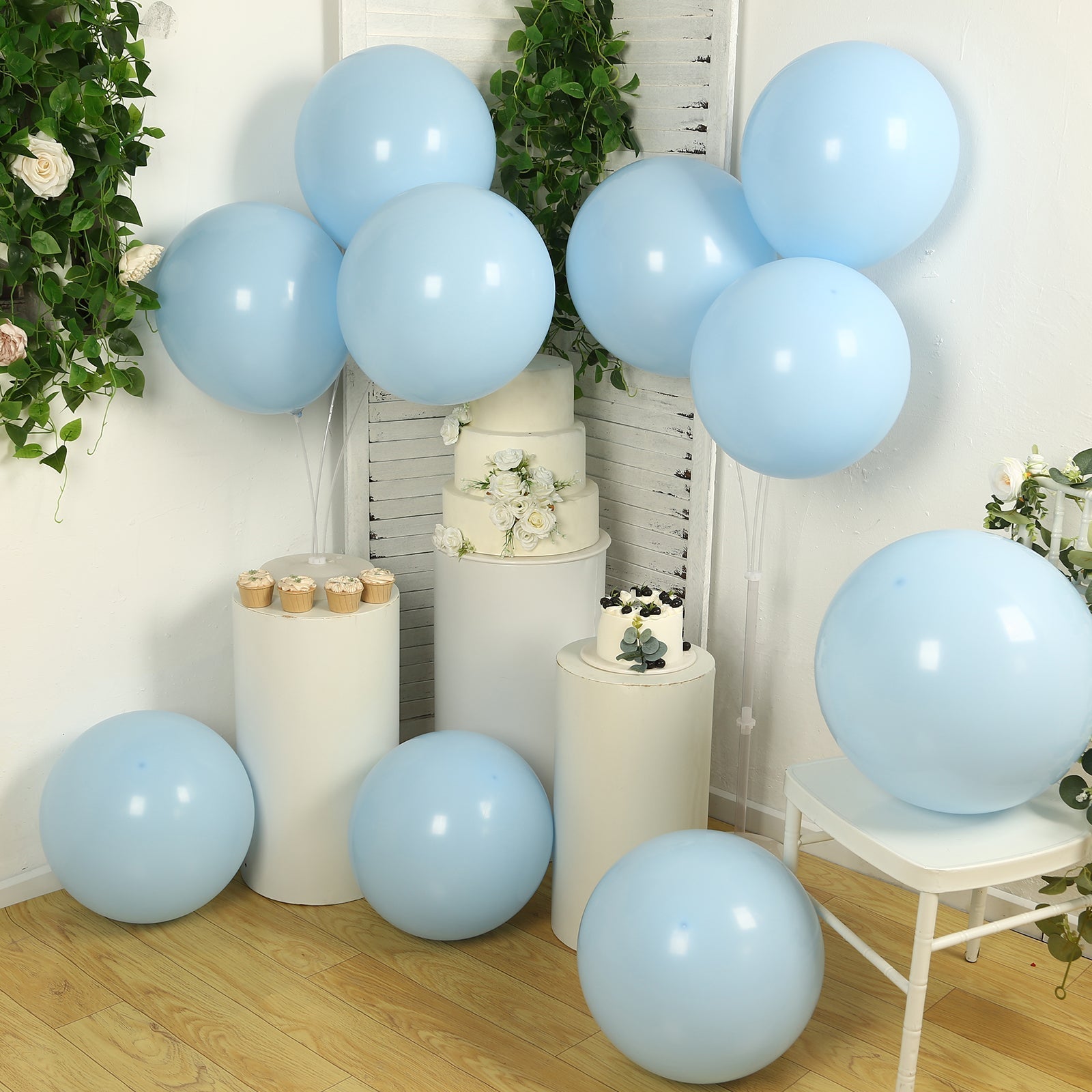 10 Pack Matte Pastel Ice Blue Biodegradable Balloons 18", Round Eco-friendly Thick Latex Party Balloons