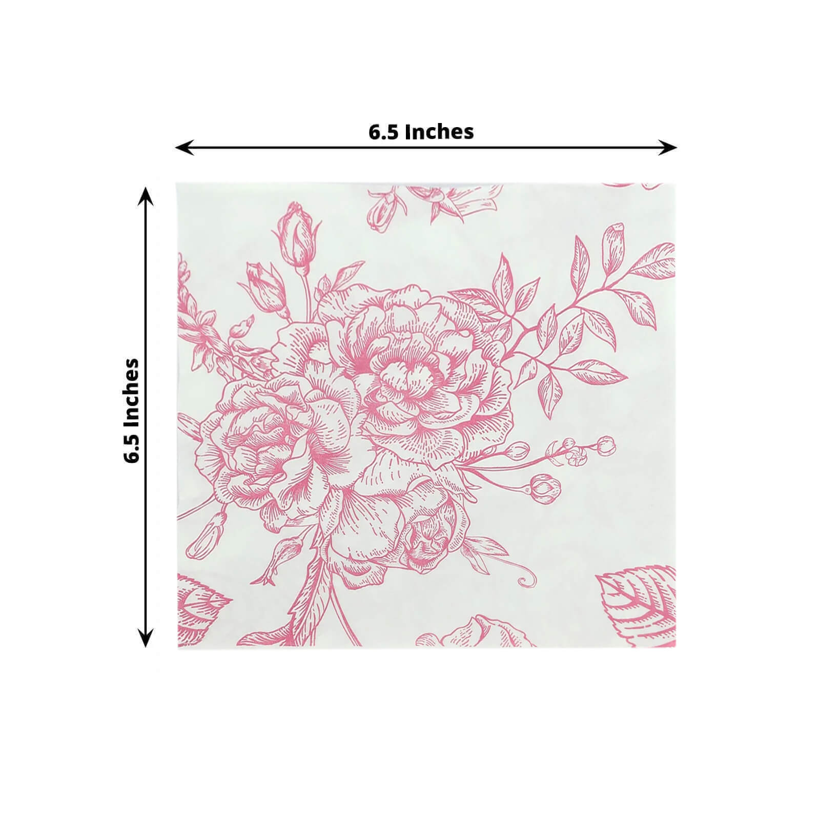 50 Pack 2-Ply Paper Beverage Napkins in Matte Pink and White French Toile Floral Pattern, Highly Absorbent Soft Disposable Cocktail Napkins