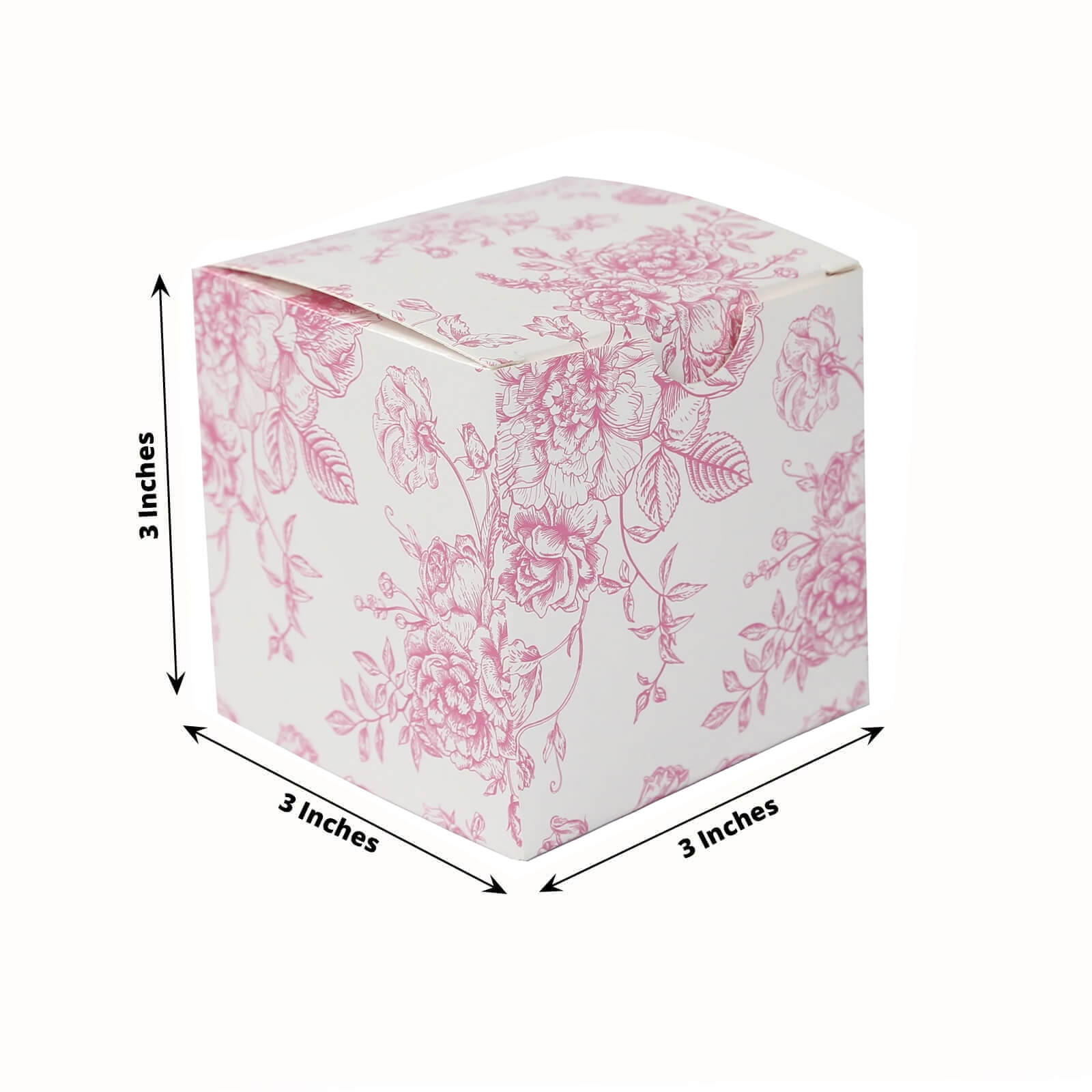 25 Pack Candy Treat Favor Boxes in French Toile Pattern - Matte Pink and White Party Gift Boxes, Cardstock Paper - 3"x3"