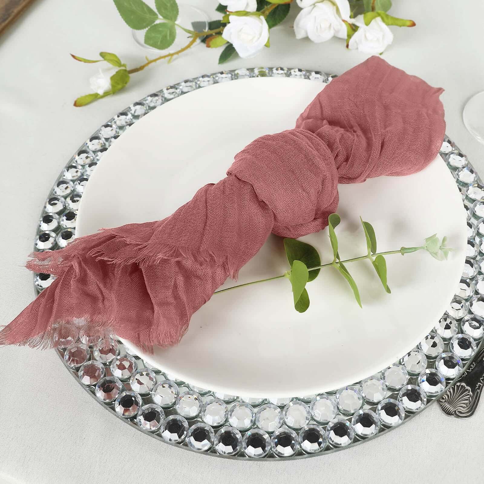5 Pack Gauze Cheesecloth 24"x19" Napkins Mauve / Cinnamon Rose Reusable Dinner Napkins