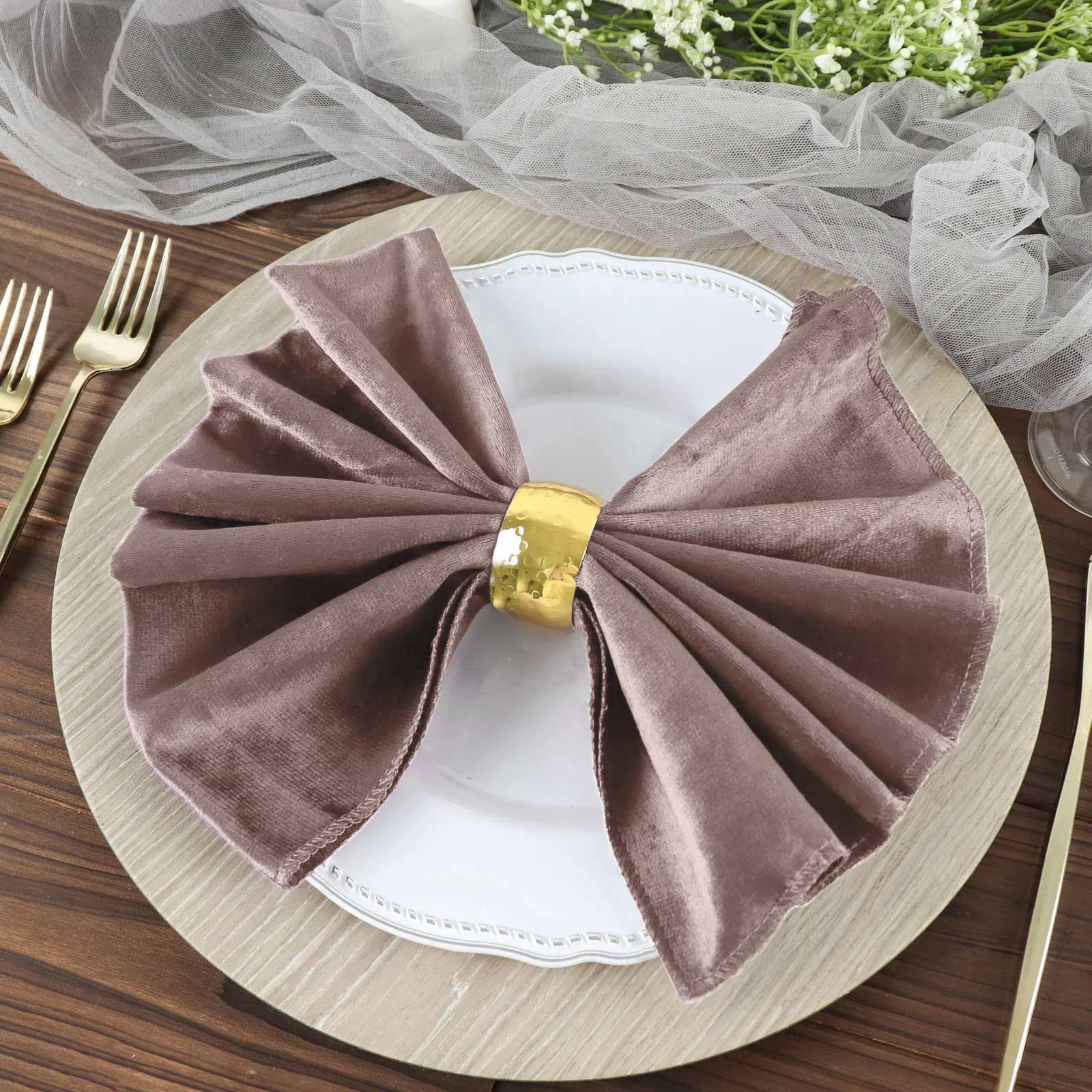 5 Pack Premium Velvet 20"x20" Napkins Mauve - Soft Sheen Finish Cloth Napkins
