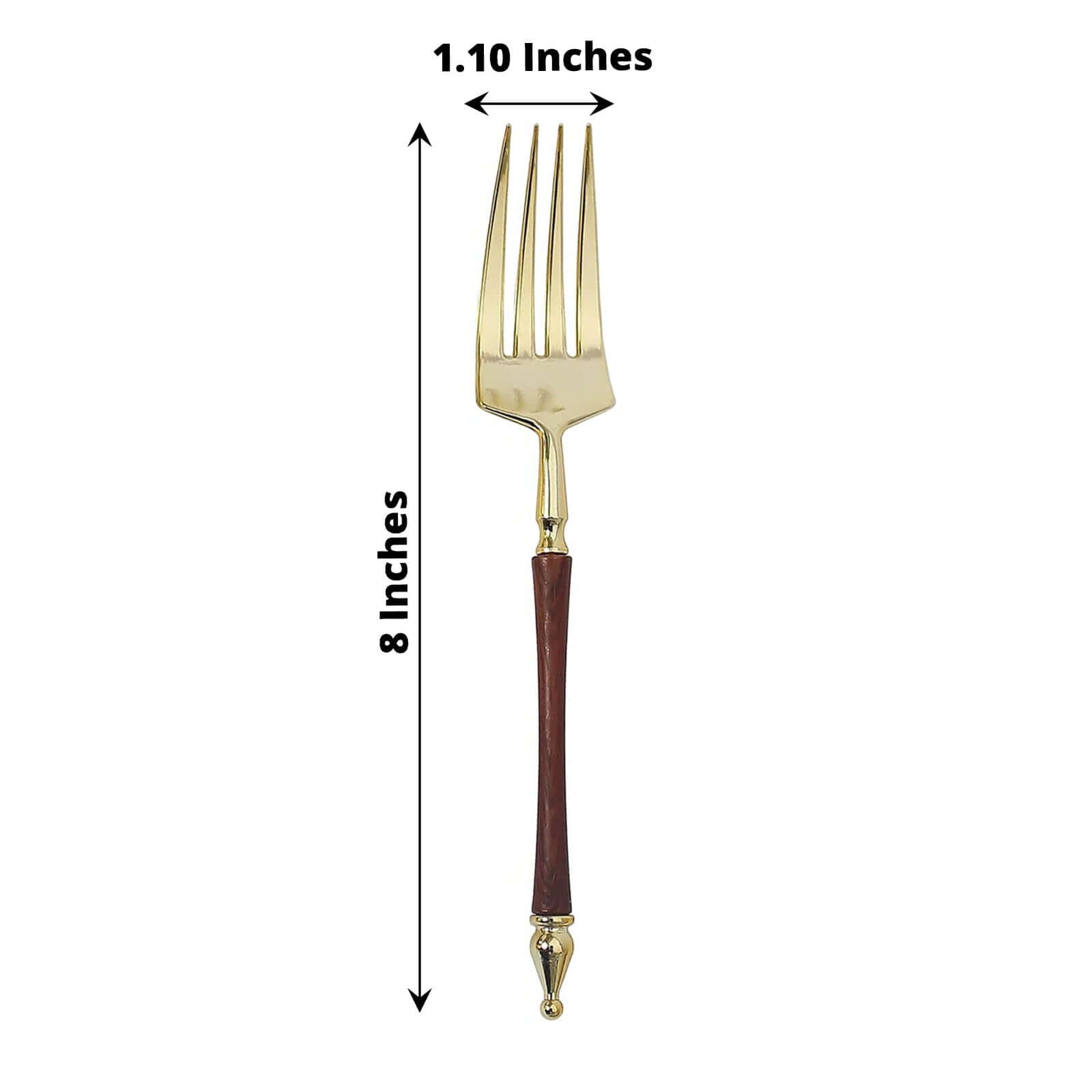 24-Pack Plastic Forks with Roman Column Handle Gold/Brown - European Style Disposable Utensils 8"