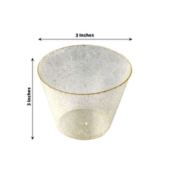 12-Pack Plastic Party Glasses Gold Glittered - Sparkly Disposable Cups for Events 9oz