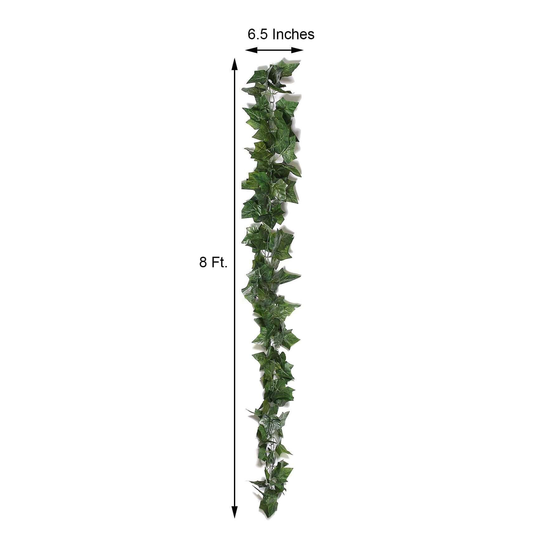 8ft Dark Green UV Protected Artificial Silk Ivy Leaf Garland Vine, Outdoor Indoor