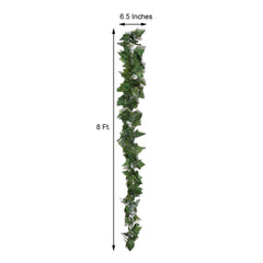 8ft Dark Green UV Protected Artificial Silk Ivy Leaf Garland Vine, Outdoor Indoor