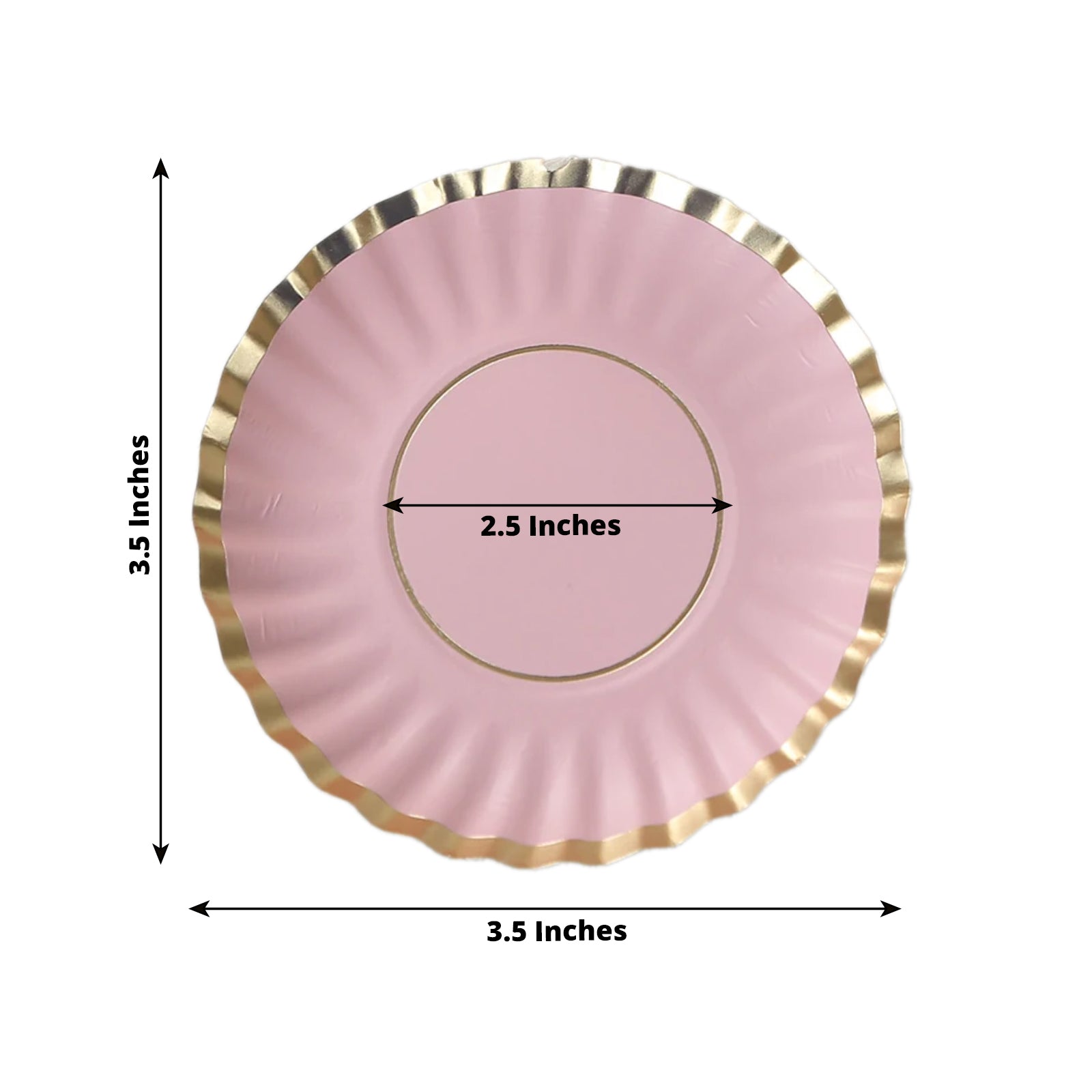 50-Pack Paper 3.5" Round Party Plates in Blush with Gold Scalloped Rim - Disposable Mini 250GSM Dessert Plates for Tapas, Appetizers & Finger Foods