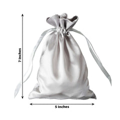 12 Pack 5"x7" Silver Satin Drawstring Wedding Party Favor Gift Bags