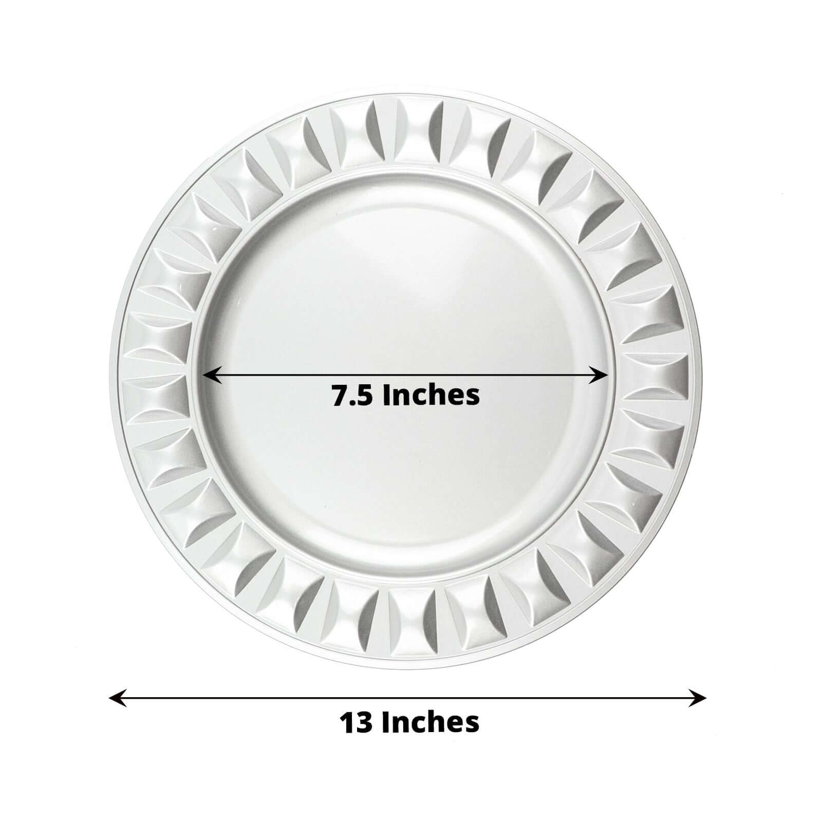 6-Pack Plastic Round Charger Plates 13" in Silver with Bejeweled Rim, Luxe Decorative Dinner Party Charger Tableware