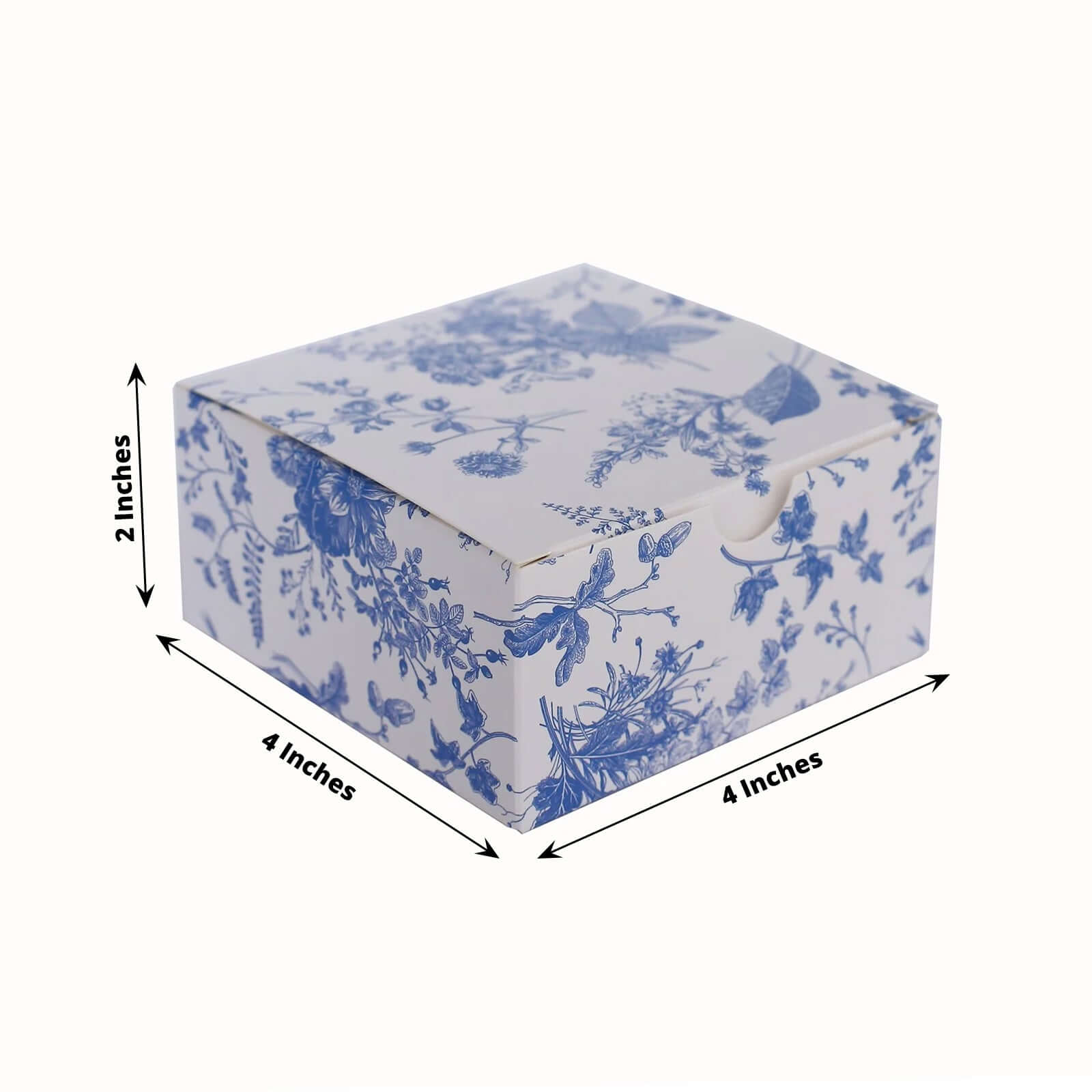 25 Pack White Blue Paper Favor Boxes in French Toile Pattern, Cardstock Party Shower Candy Gift Boxes - 4"x4"x2"