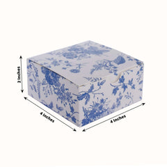 25 Pack White Blue Paper Favor Boxes in French Toile Pattern, Cardstock Party Shower Candy Gift Boxes - 4"x4"x2"