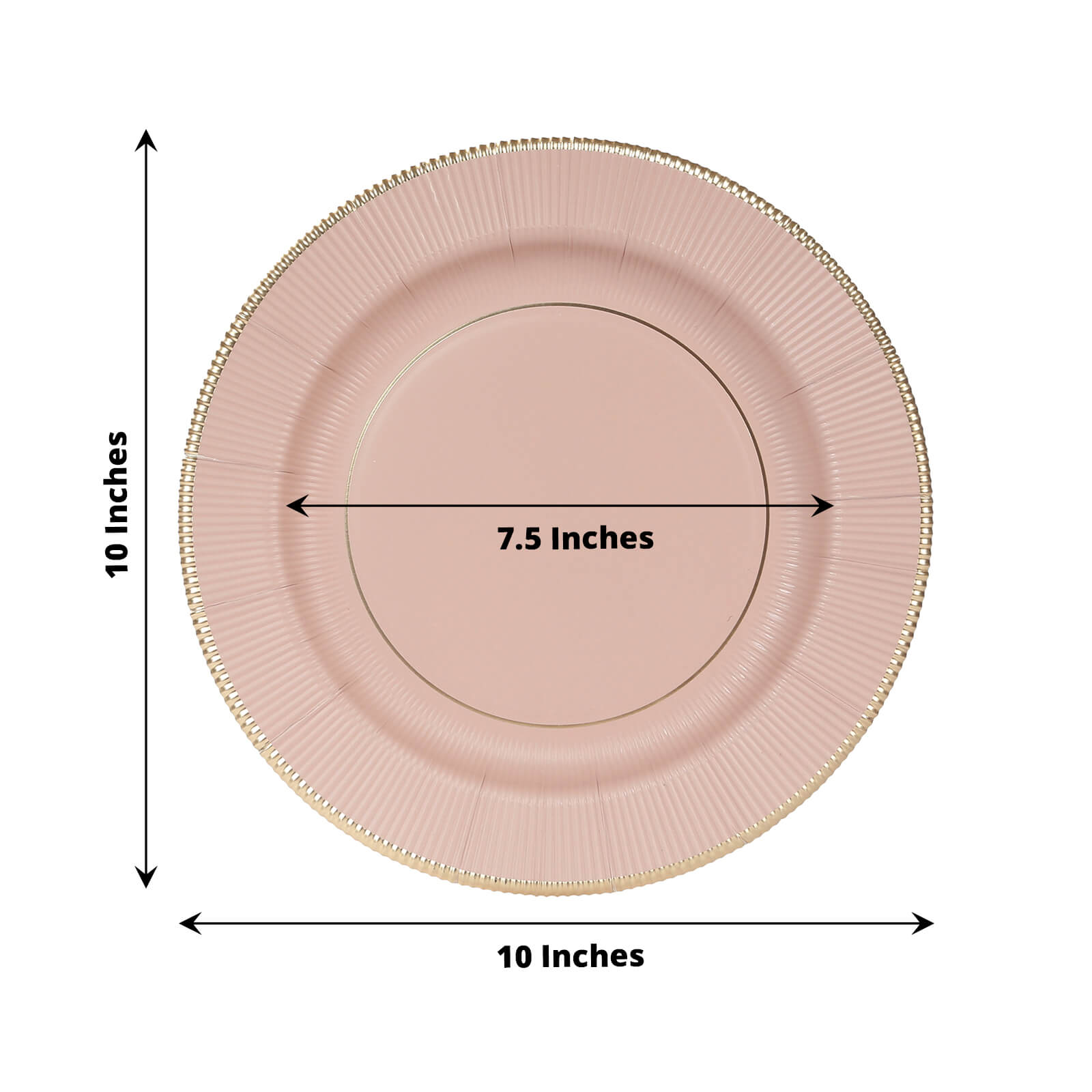 25-Pack Paper 10" Round Dinner Plates in Dusty Rose Sunray Design with Gold Rim - Disposable Heavy Duty 350GSM Party Plates