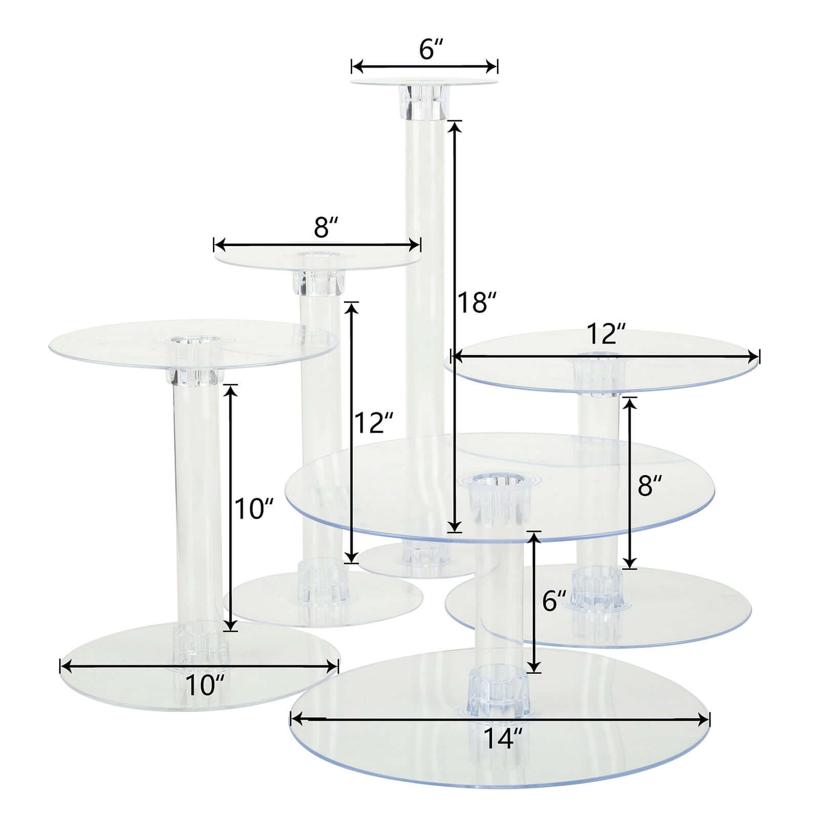 5-Tier Acrylic Cake Stand Set Clear in Assorted Sizes for Buffet Party Tables