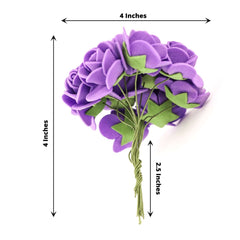 48 Roses 1" Purple Real Touch Artificial DIY Foam Rose Flowers With Stem, Craft Rose Buds