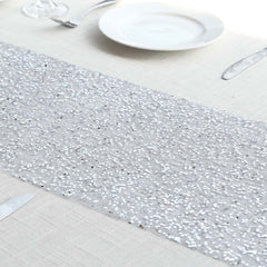 Mesh 11"x108" Table Runner Metallic Silver – Glitter Design for Convenient Event Decoration