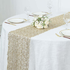Mesh 12"x108" Table Runner Gold - Sequin Schiffli Lace Design for Stylish Celebrations
