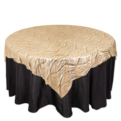 Mesh 72"x72" Table Overlay Square Tablecloth Champagne - Wave Embroidered Sequins Table Topper
