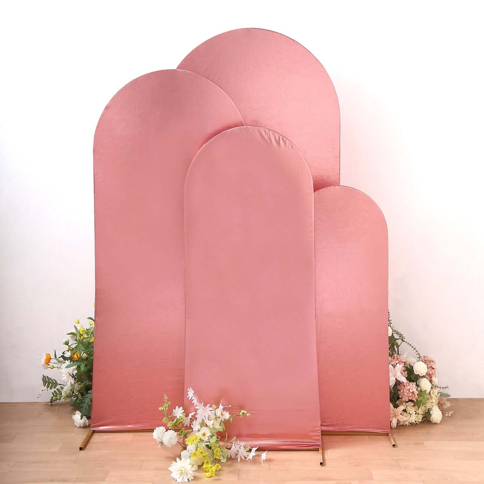 Set of 4 Metallic Rose Gold Shiny Aluminum Alloy Wedding Arch Cover For Round Top Chiara Backdrop Stand - 4ft,5ft,6ft,7ft