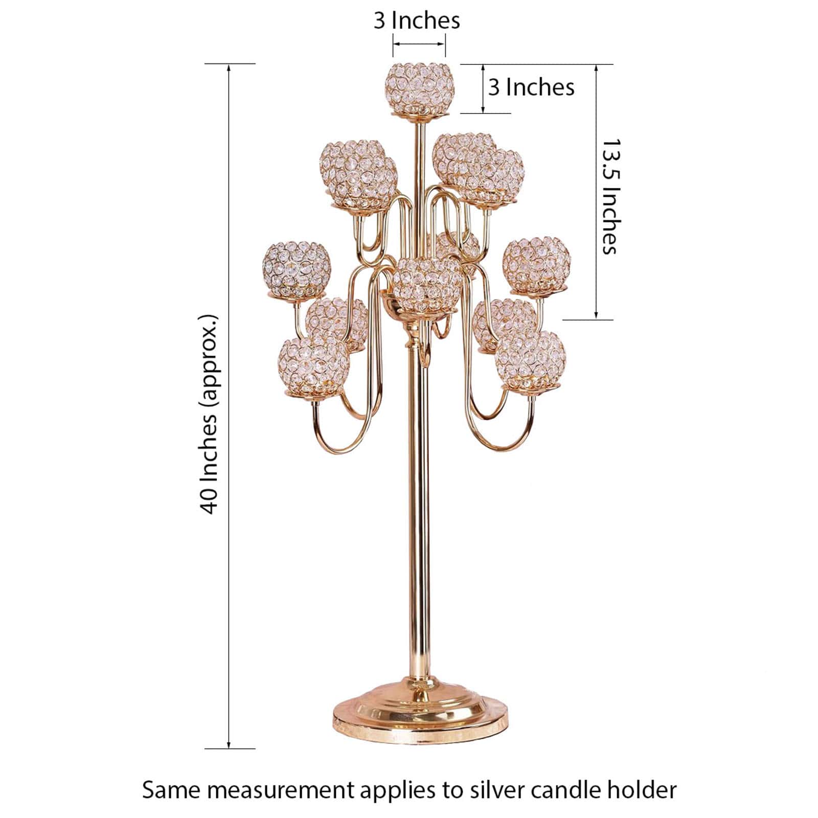 Metal Crystal Beaded Candelabra Gold 13 Arm Design - Table Centerpiece for Events 40"