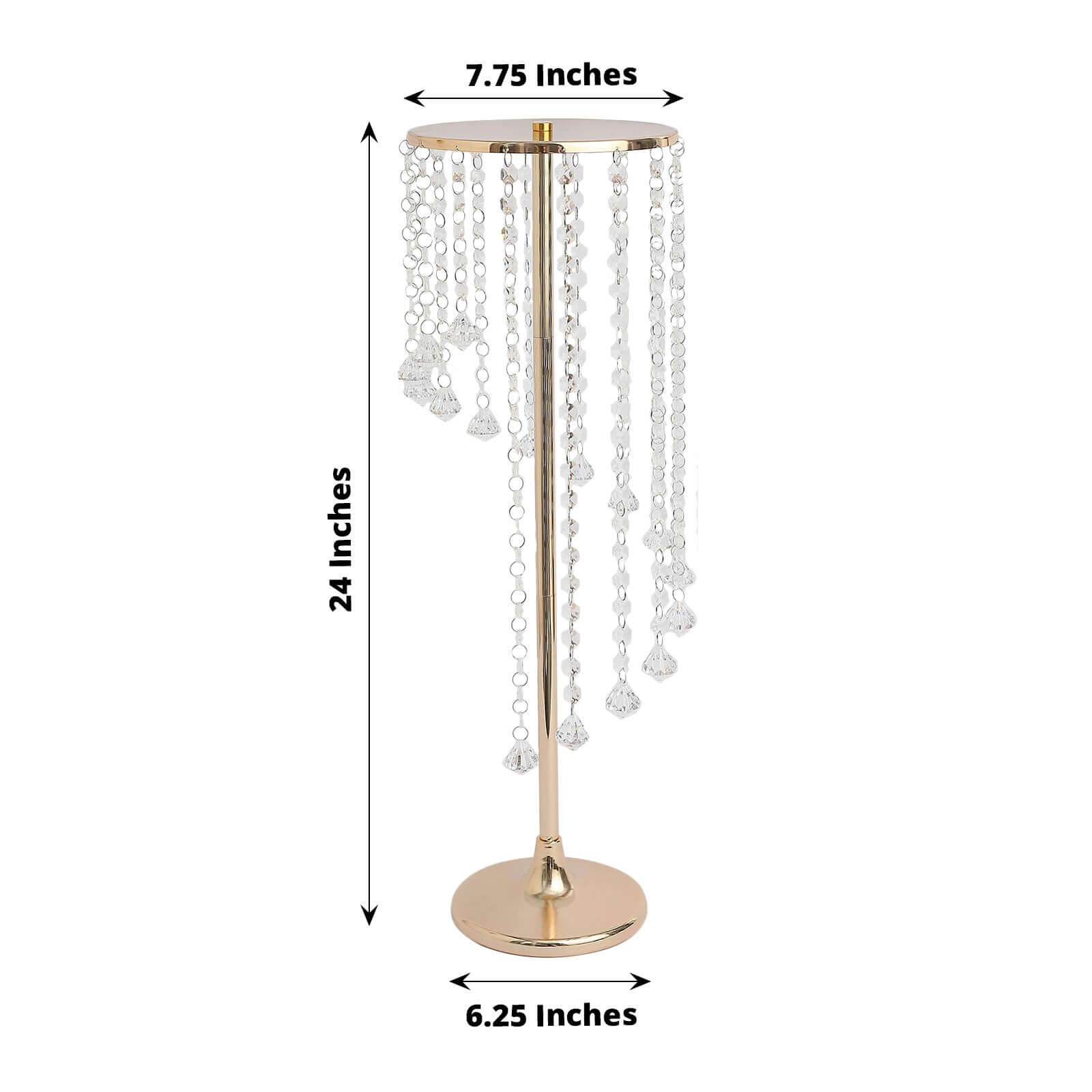 2-Pack Metal Flower Stand Gold with Spiral Hanging Beads - Crystal Pedestal Table Wedding Centerpiece 24"