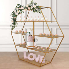 Metal Hexagonal Cake Dessert Display Stand Gold for Balloons Floral Installations & Event Decor 4ft