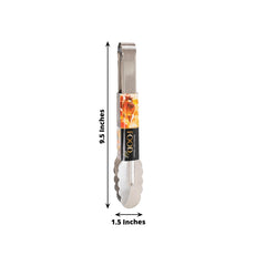 10-Pack Metal Serving Tongs Silver - Stainless Steel Food Safe Kitchen Tongs with Scalloped Gripping Edge for Indoor & Outdoor Gatherings 9.5"