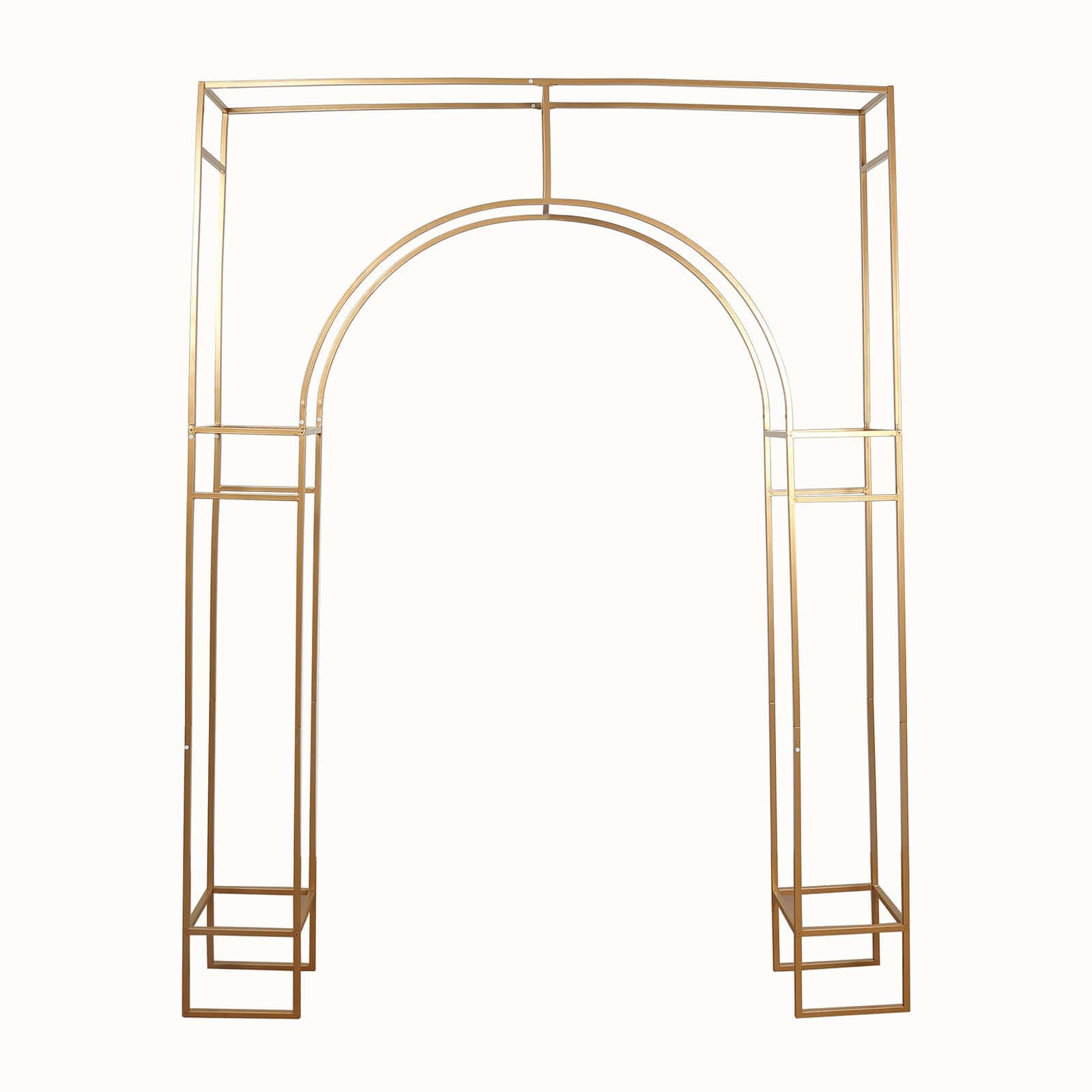 8ft Heavy Duty Gold Metal Rectangular Wedding Arch in Arc de Triomphe Style, 3D Floral Balloon Frame Backdrop Stand