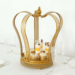 Metal Wedding Cupcake Stand Gold Princess Crown Style - Stunning Dessert Display Holder Centerpiece for Upscale Weddings & Special Occasions 19"