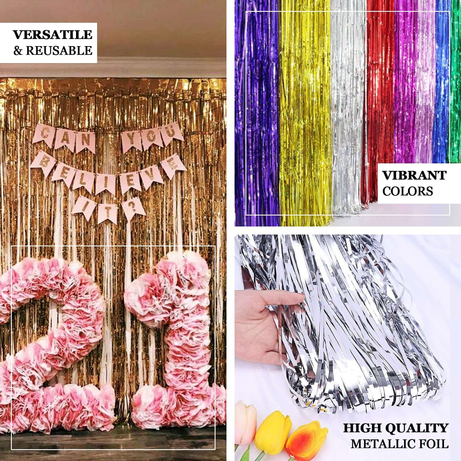 8ft Fuchsia Metallic Tinsel Foil Fringe Doorway Curtain Party Backdrop