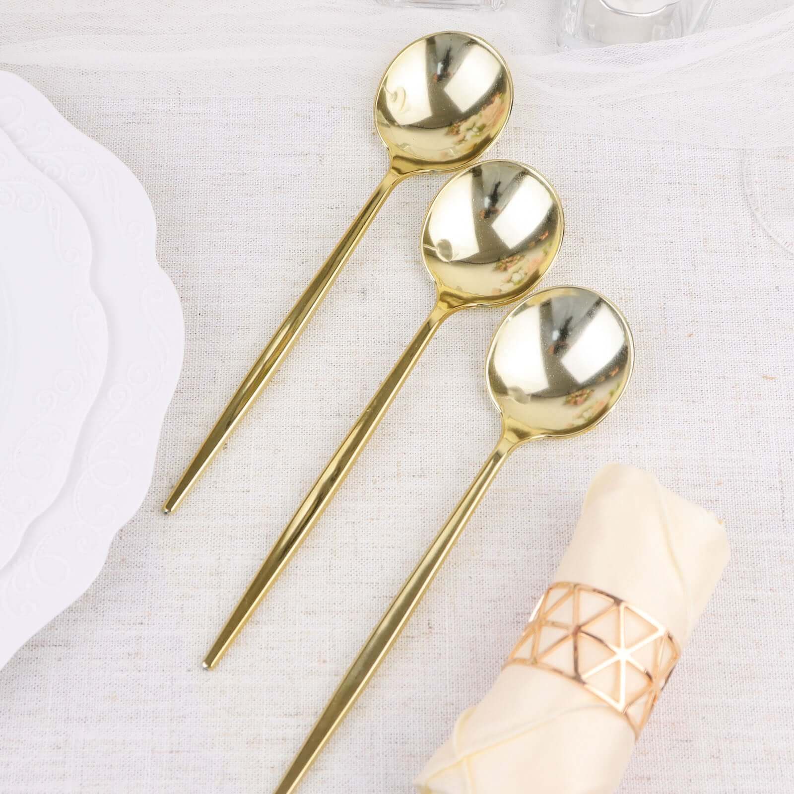 24-Pack Plastic Spoons Glossy Gold - Premium Heavy Duty Disposable Silverware 8"