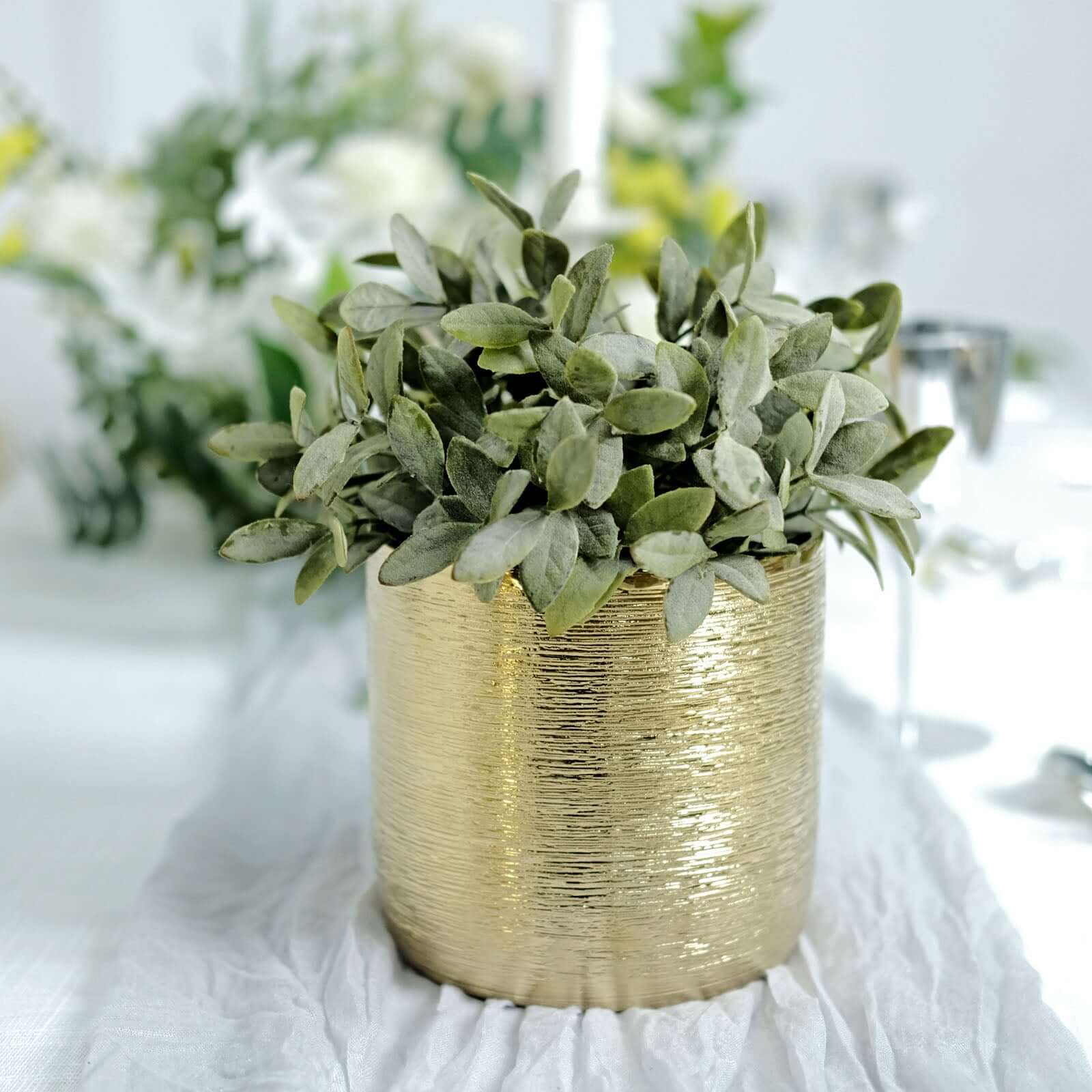 2-Pack Flower Plant Pots Textured Round Design Metallic Gold - Ceramic Cylindrical Indoor Planters 5"