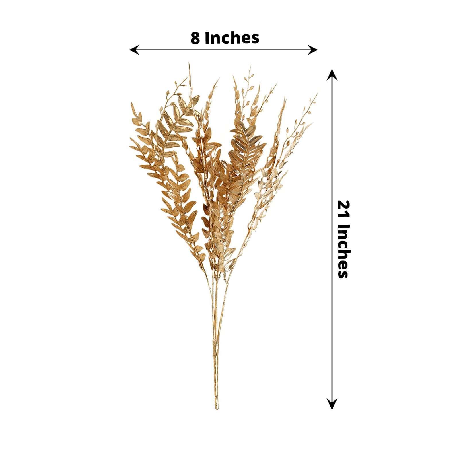 2-Pack Artificial Fern Leaf Branches Metallic Gold - Faux Decorative Bouquets for Glamorous Centerpiece Backdrop & Floral Decor 21"