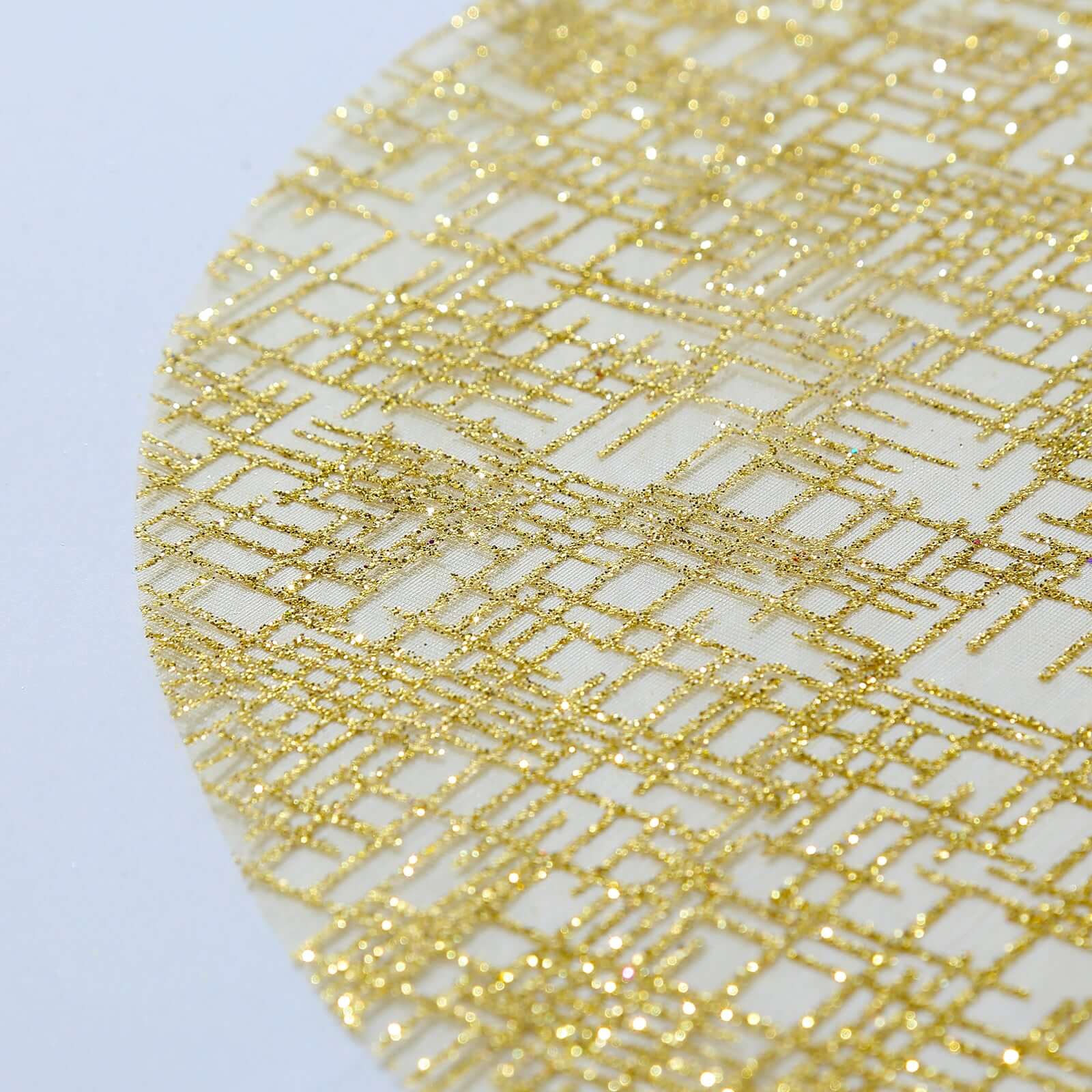 10-Pack Table Placemats Glitter Design Metallic Gold Round - Mesh Polyester Disposable Mats 13"