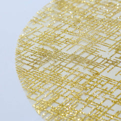 10-Pack Table Placemats Glitter Design Metallic Gold Round - Mesh Polyester Disposable Mats 13"
