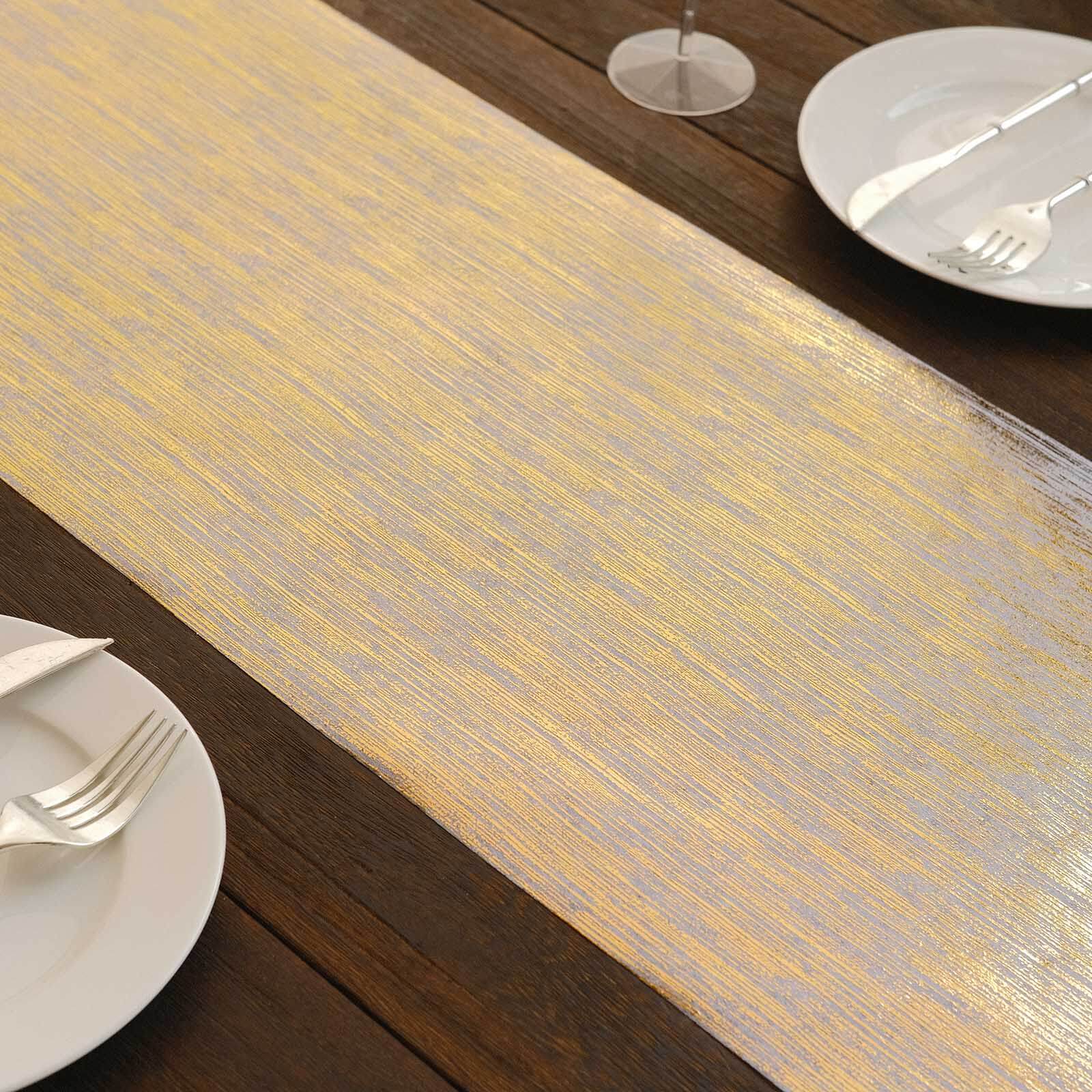 Disposable Table Runner Roll 11"x108" Metallic Gold Faux Suede Print - Stylish Non-Woven Event Decoration