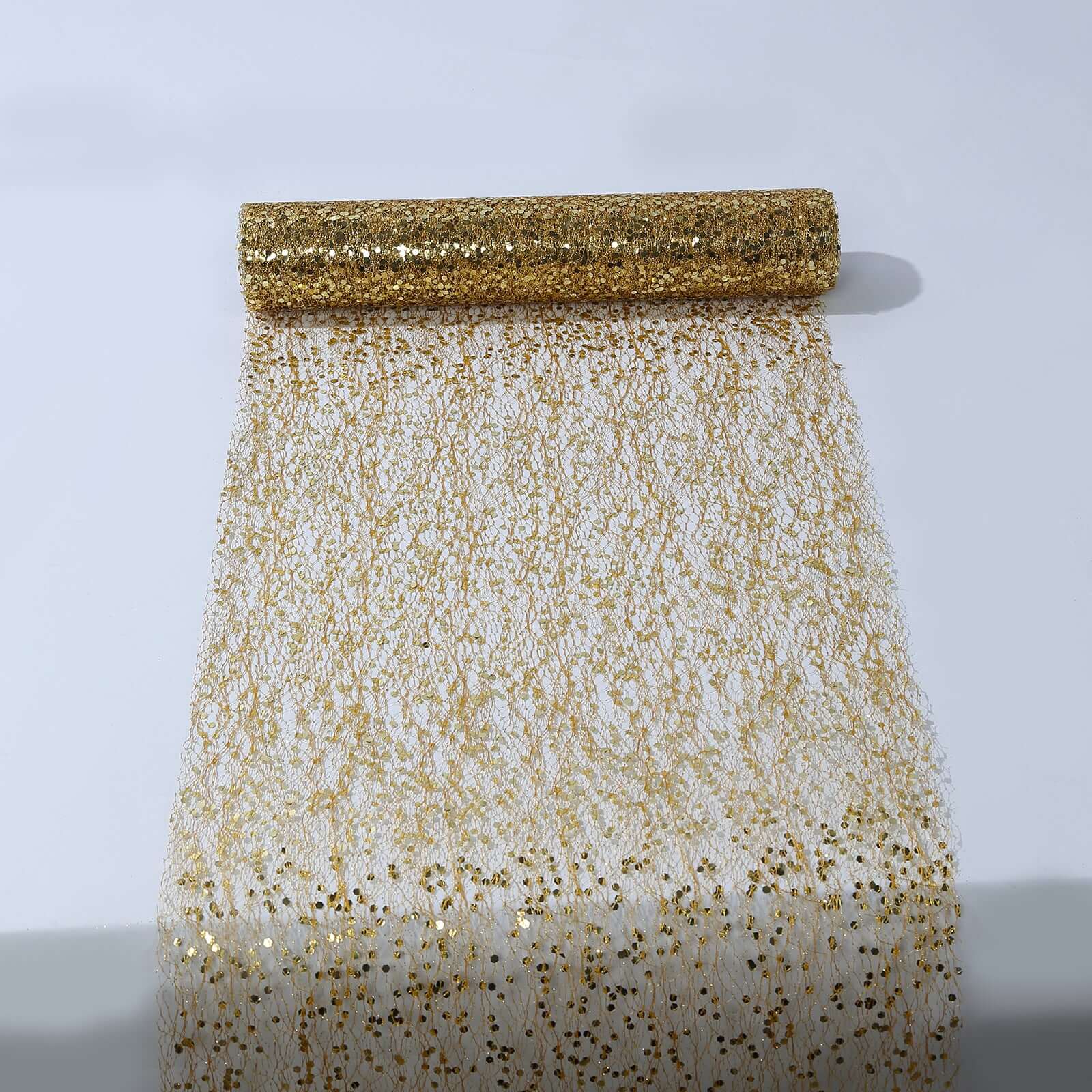 Mesh 11"x108" Table Runner Metallic Gold – Glitter Design for Convenient Event Decoration