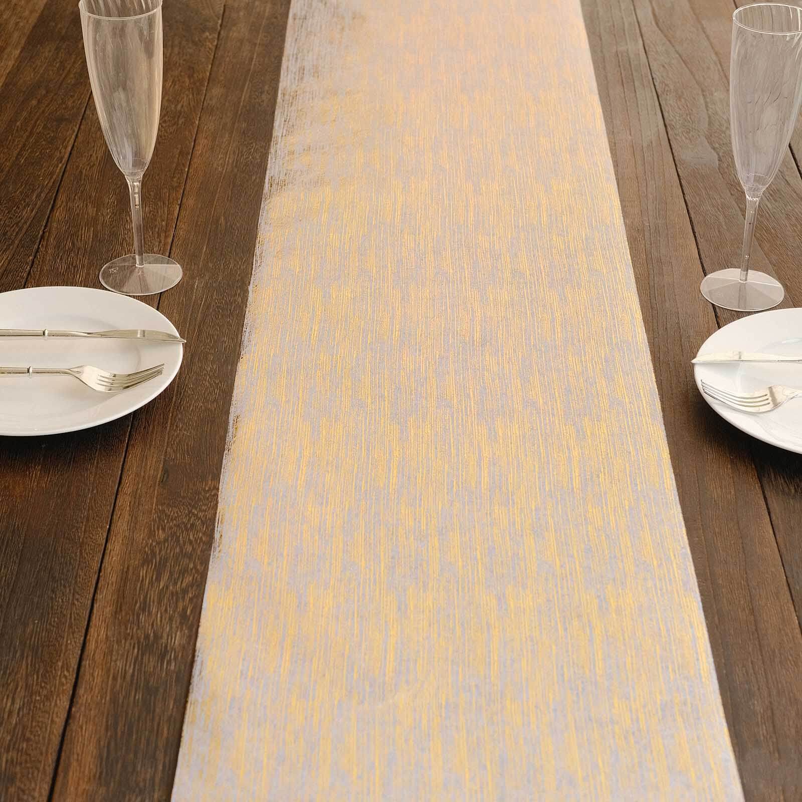 Disposable Table Runner Roll 11"x108" Metallic Gold Faux Suede Print - Stylish Non-Woven Event Decoration