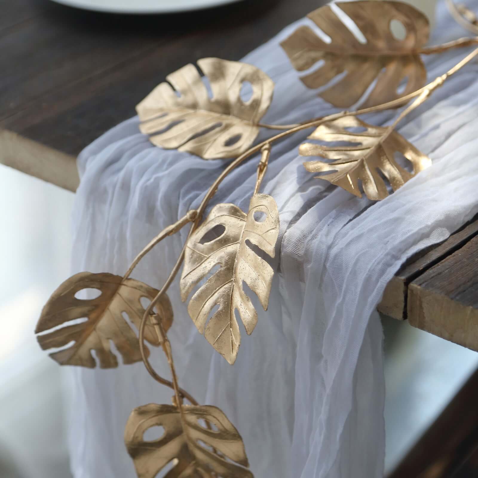 Artificial Monstera Leaf Hanging Vine Metallic Gold - Faux Table Garland for Tropical Outdoor & Boho-Inspired Events 7ft
