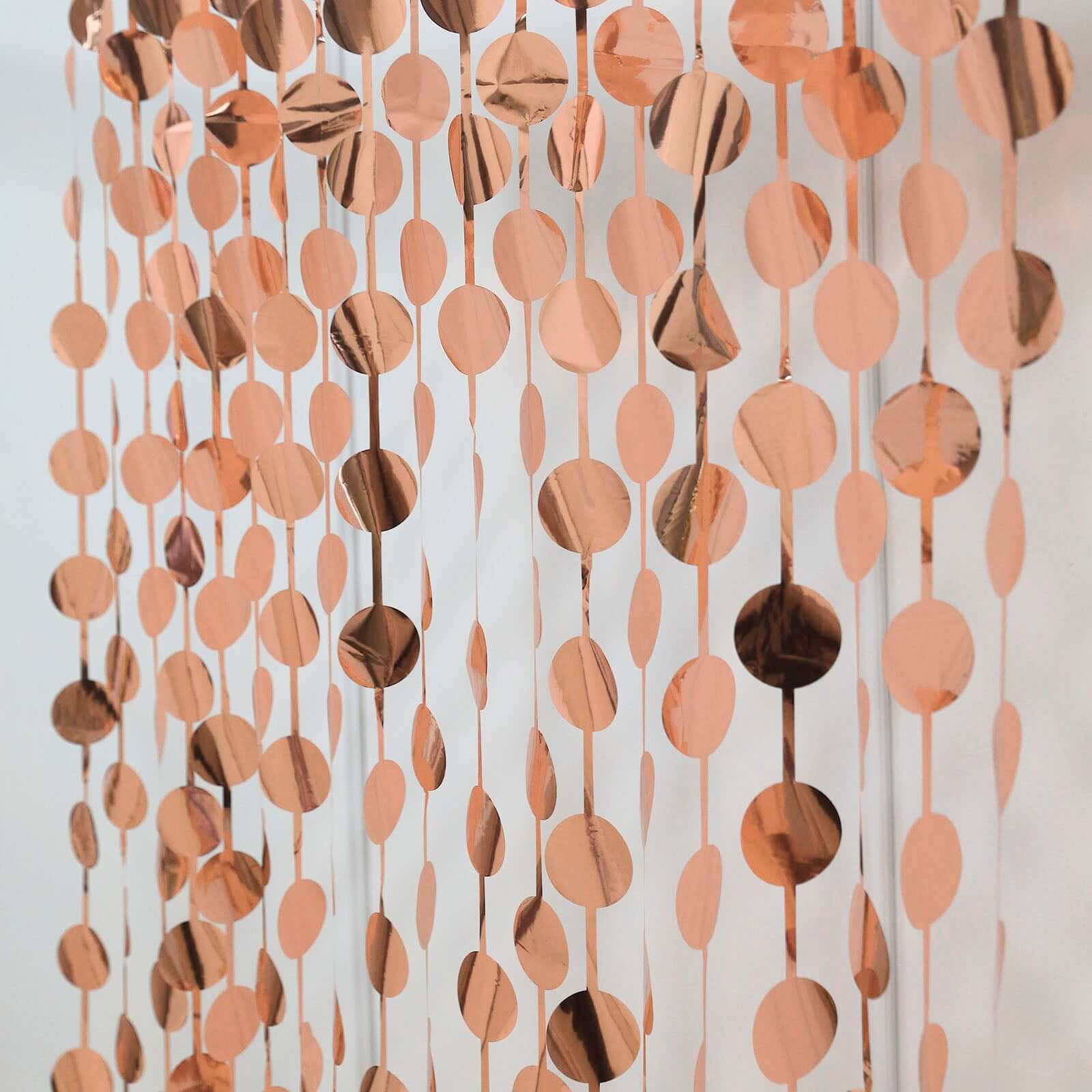 Rose Gold Round Chain Foil Fringe Curtain Party Backdrop, Metallic Rose Gold Tinsel Streamer Party Decor - Door Window Foil Curtain - 3ftx6.5ft