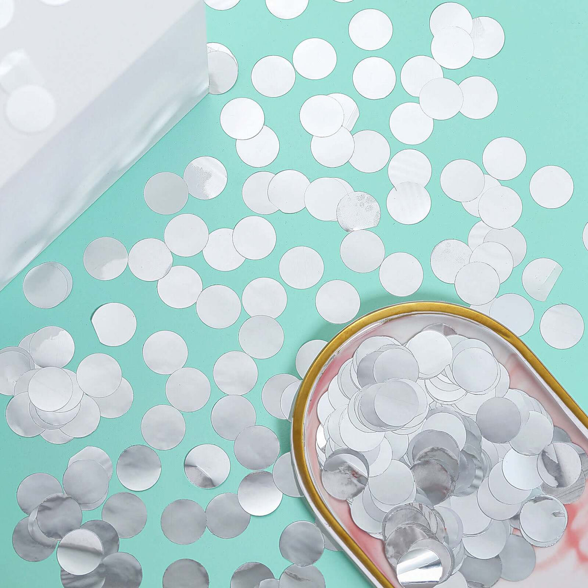 Metallic Round Party Confetti 18G Bag Silver Foil, Balloon Table Confetti Glitter Dots for Festive Weddings Baby Bridal Showers & Events
