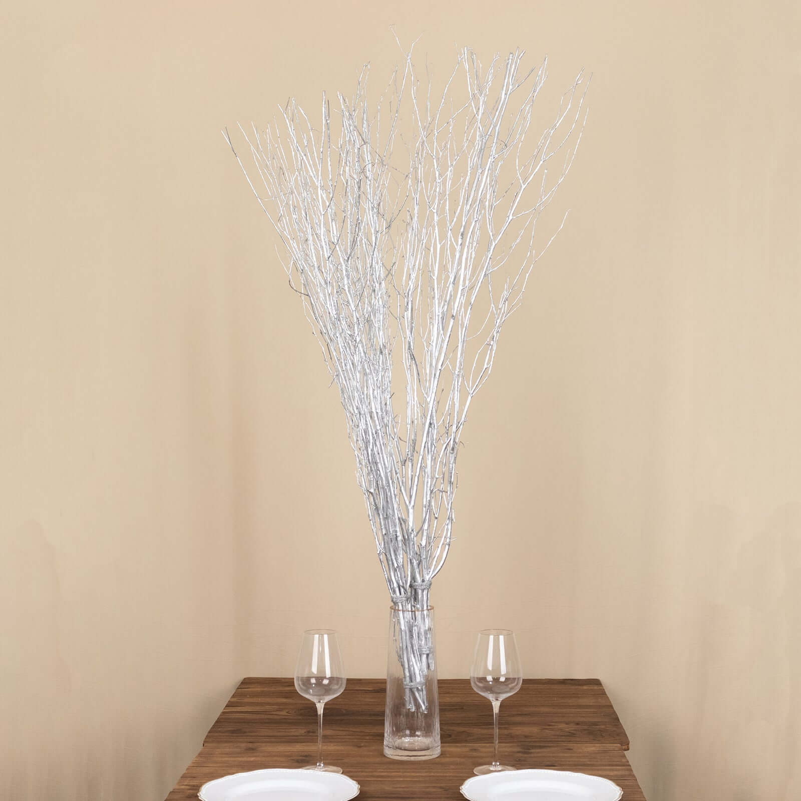 6-Pack Natural Birch Tree Branches 46" Metallic Silver - Versatile Extra Long Decorative Dried Willow Twigs Sticks for Vase Centerpiece Wedding Decor