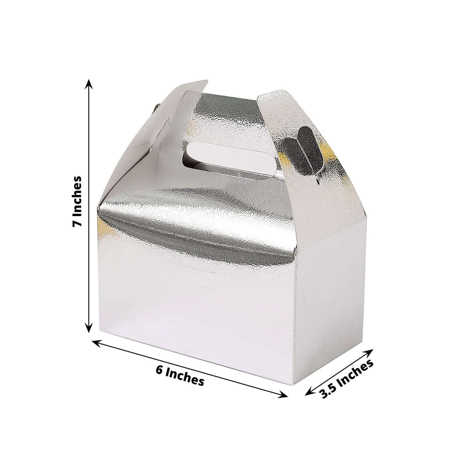 25 Pack Metallic Silver Candy Gift Tote Gable Boxes, Party Favor Treat Bags - 6"x3.5"x7"