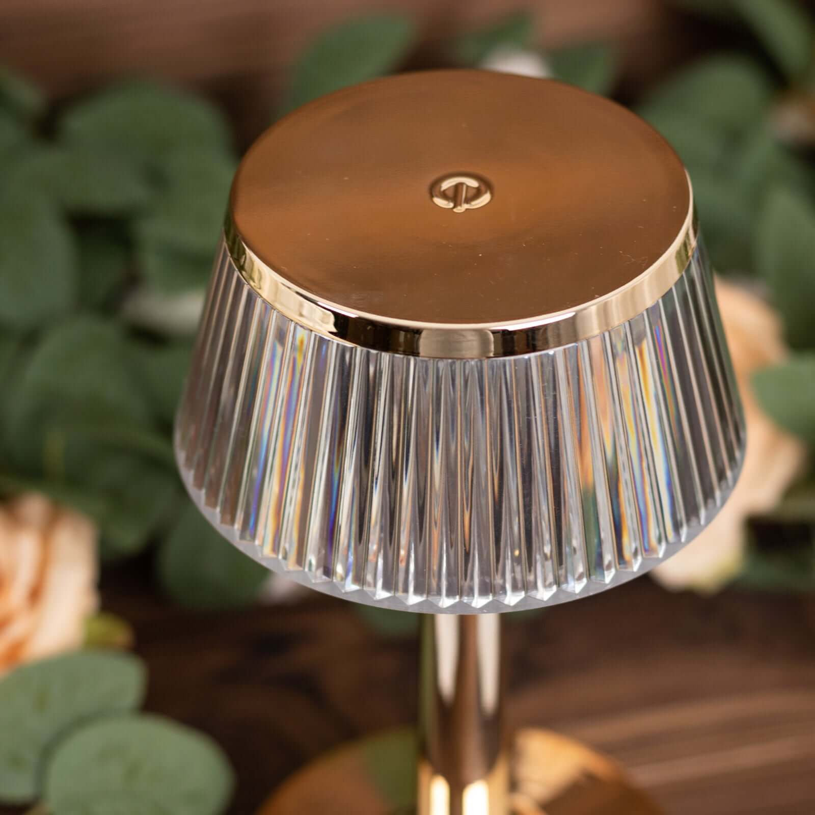 Acrylic LED Mushroom Table Lamp Clear Gold Color Changing Touch Control Night Light - Rechargeable Centerpiece 9"
