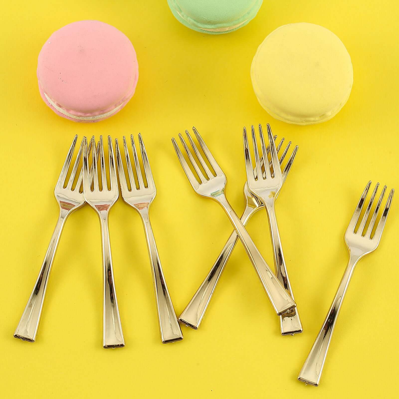 24-Pack Plastic Mini Dessert Forks Gold - Heavy Duty Disposable Appetizer Forks 4"