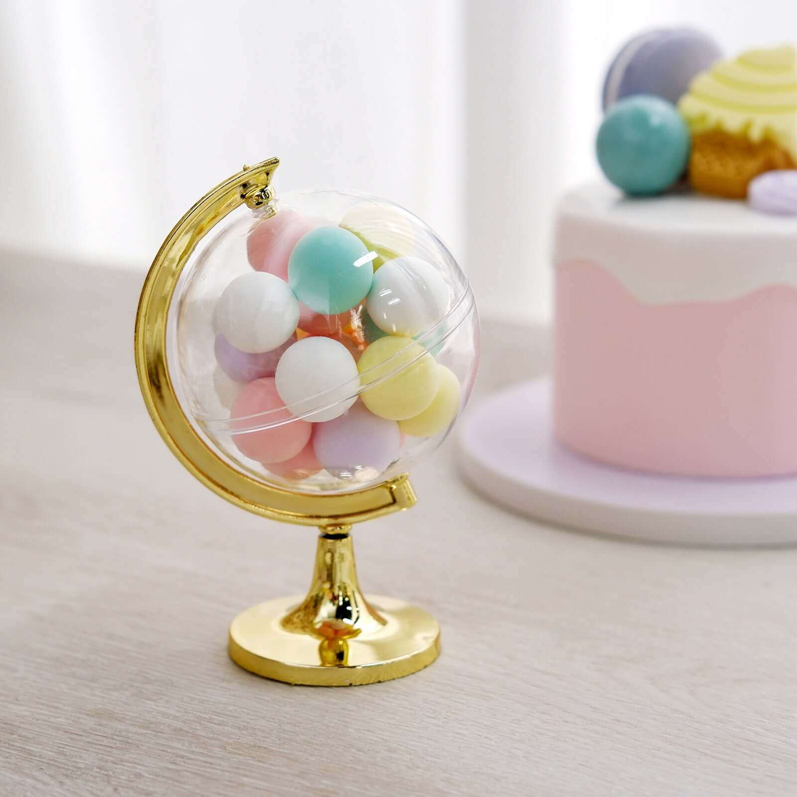 12-Pack Fillable Mini Globe Candy Container Clear Gold - Stylish Candy Treat Favor Containers 4.5"