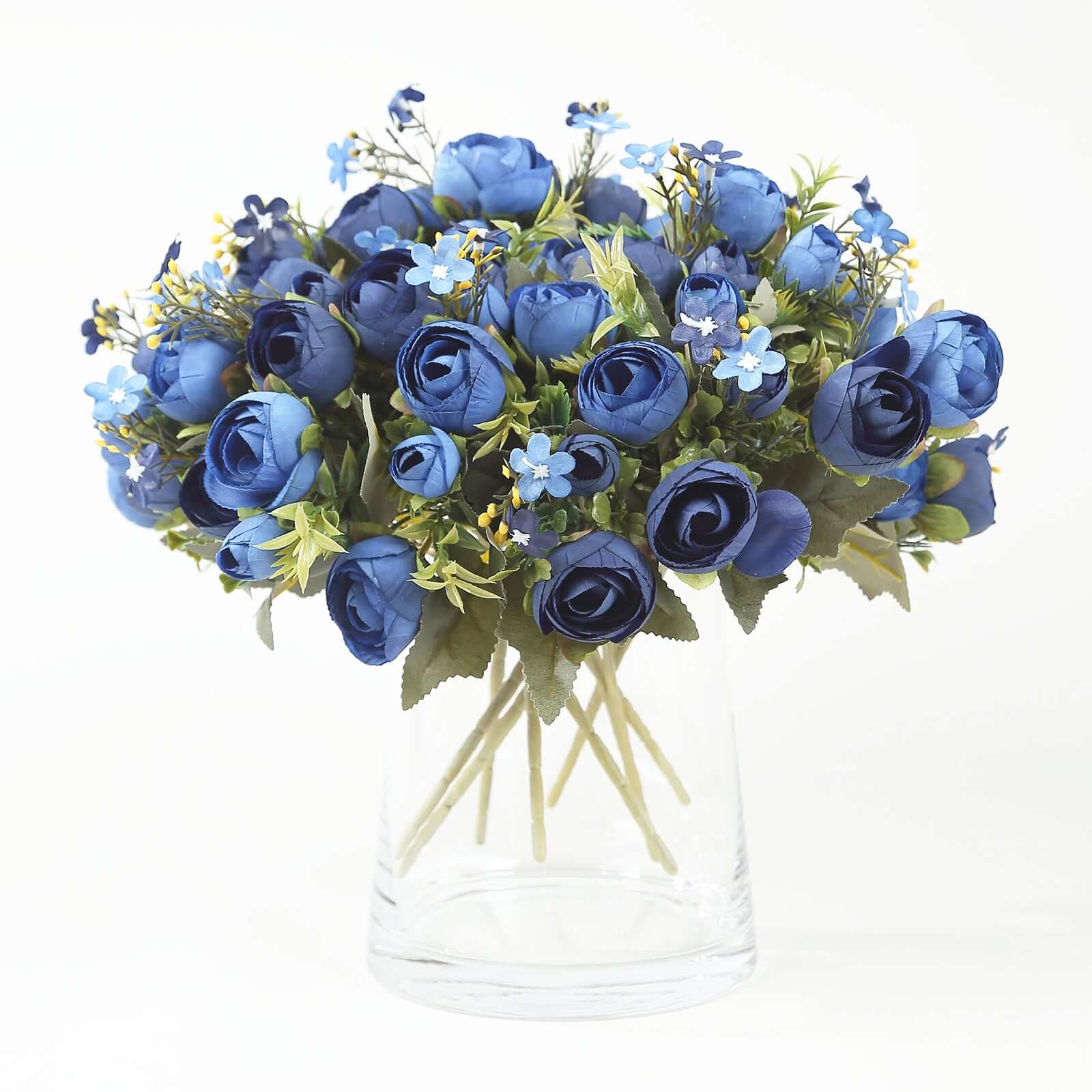4 Pack 12" Artificial Navy Blue Ranunculus Silk Flower Bridal Bouquets, Faux Buttercup Floral Arrangement